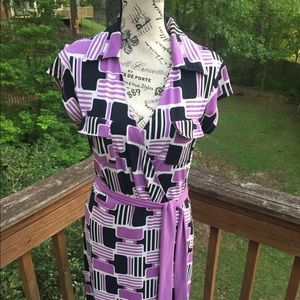 Ladies Small Merona Purple, Black, and Cream Dress